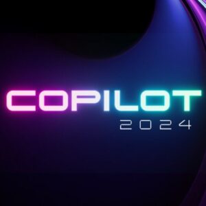 Abstrakti tausta, jossa Copilot 2024 -tapahtuman logo keskellä.