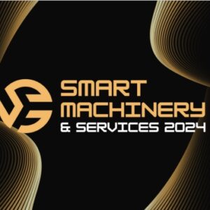 Smart Machinery & Services -tapahtuman logo yhdessä tapahtuman taustakuvan kanssa
